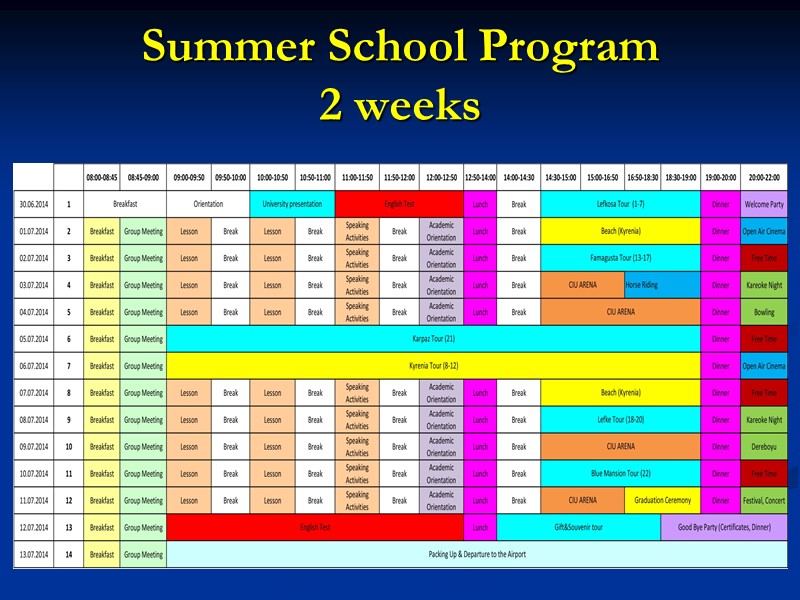 Summer School Program  2 weeks